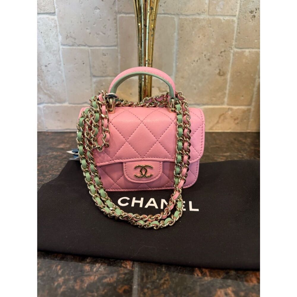 Chanel Mini Wallet On Chain Pink Lambskin Gold Card Shoulder Crossbody/Dust Bag